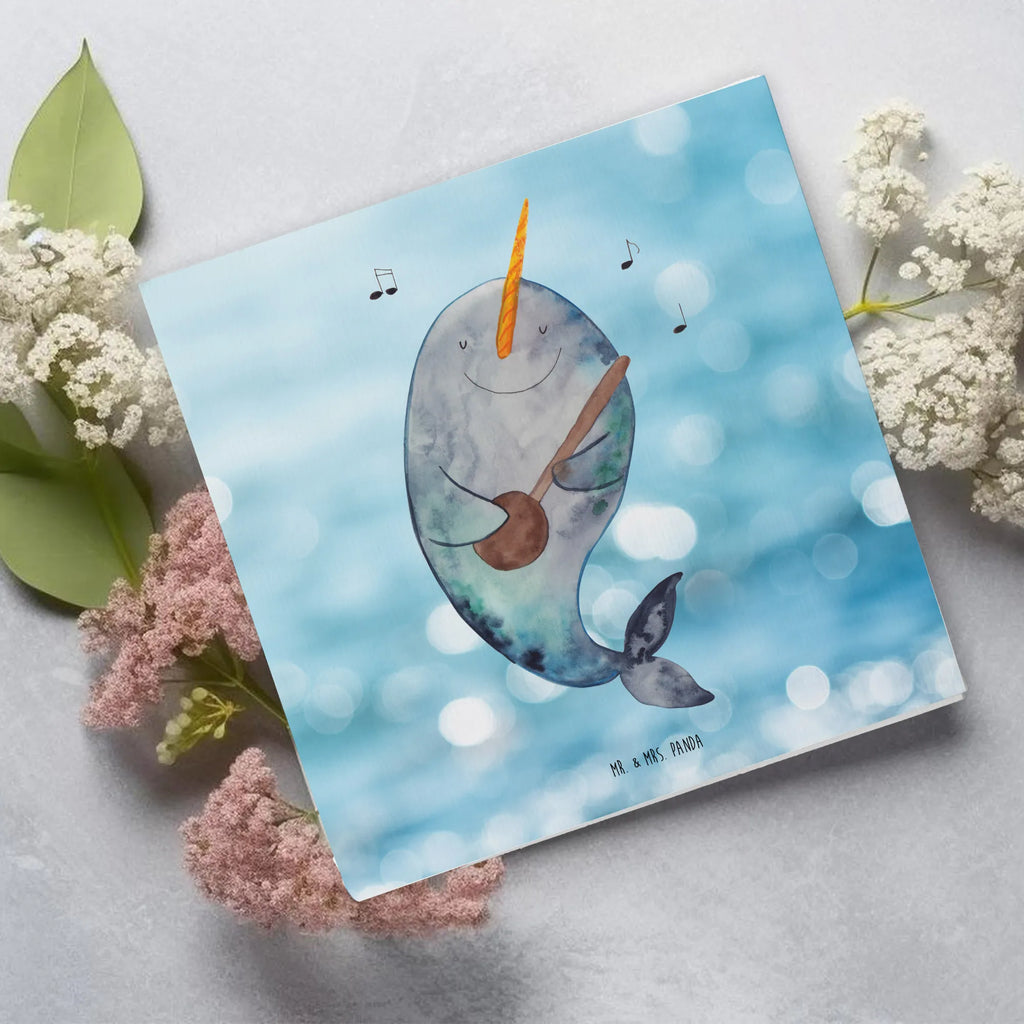 Deluxe Karte Narwal Gitarre anlasskarte, Glückwunschkarte, Klappkarte, doppelkarte, Grußkarte, faltkarte, Urlaub, Meerestiere, Meer, Wal, Tanzen, Probleme, Problemlösung, Gespräche, Narwal, Gitarre, Frust