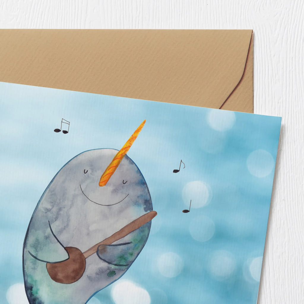 Deluxe Karte Narwal Gitarre anlasskarte, Glückwunschkarte, Klappkarte, doppelkarte, Grußkarte, faltkarte, Urlaub, Meerestiere, Meer, Wal, Tanzen, Probleme, Problemlösung, Gespräche, Narwal, Gitarre, Frust