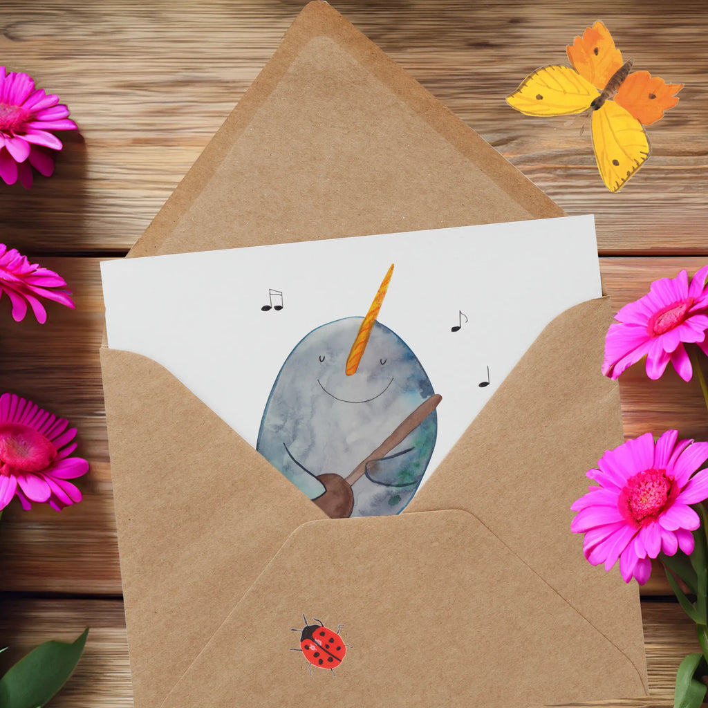 Deluxe Karte Narwal Gitarre anlasskarte, Glückwunschkarte, Klappkarte, doppelkarte, Grußkarte, faltkarte, Urlaub, Meerestiere, Meer, Wal, Tanzen, Probleme, Problemlösung, Gespräche, Narwal, Gitarre, Frust