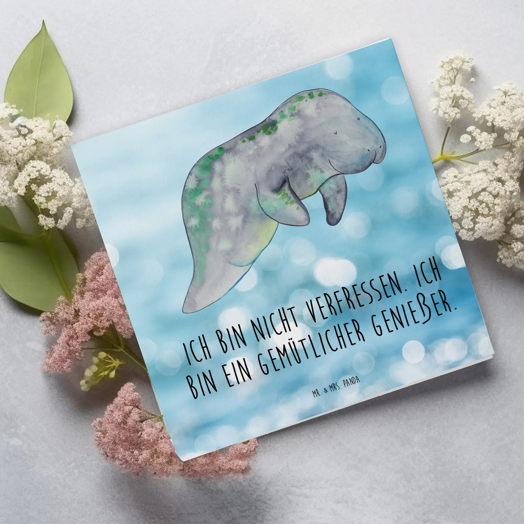Deluxe Karte Seekuh Chillen anlasskarte, Grußkarte, doppelkarte, Klappkarte, faltkarte, Glückwunschkarte, Urlaub, Meerestiere, Meer, Diät, Seekuh, Abnehmen, Diätwahn, Zucker, Süßigkeiten, Essen, Seekühe