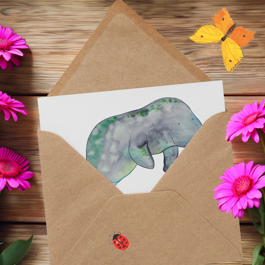 Deluxe Karte Seekuh Chillen anlasskarte, Grußkarte, doppelkarte, Klappkarte, faltkarte, Glückwunschkarte, Urlaub, Meerestiere, Meer, Diät, Seekuh, Abnehmen, Diätwahn, Zucker, Süßigkeiten, Essen, Seekühe