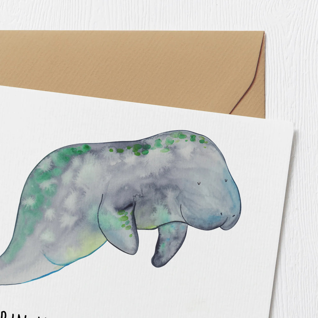 Deluxe Karte Seekuh Chillen anlasskarte, Grußkarte, doppelkarte, Klappkarte, faltkarte, Glückwunschkarte, Urlaub, Meerestiere, Meer, Diät, Seekuh, Abnehmen, Diätwahn, Zucker, Süßigkeiten, Essen, Seekühe