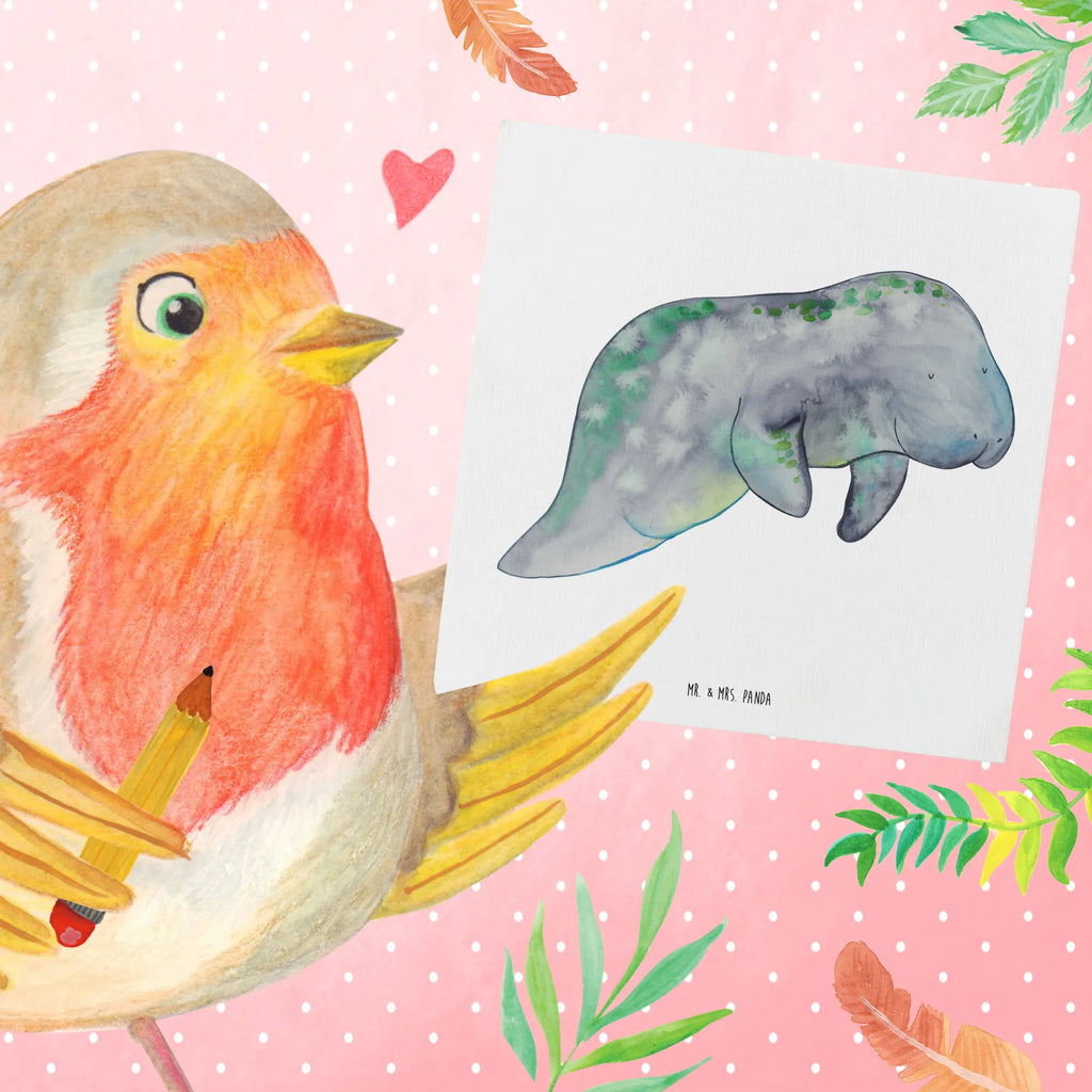 Deluxe Karte Seekuh Chillen anlasskarte, Grußkarte, doppelkarte, Klappkarte, faltkarte, Glückwunschkarte, Urlaub, Meerestiere, Meer, Diät, Seekuh, Abnehmen, Diätwahn, Zucker, Süßigkeiten, Essen, Seekühe