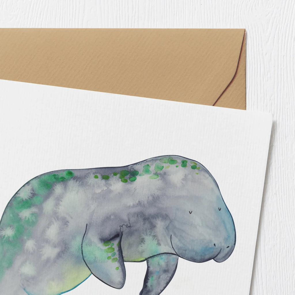 Deluxe Karte Seekuh Chillen anlasskarte, Grußkarte, doppelkarte, Klappkarte, faltkarte, Glückwunschkarte, Urlaub, Meerestiere, Meer, Diät, Seekuh, Abnehmen, Diätwahn, Zucker, Süßigkeiten, Essen, Seekühe