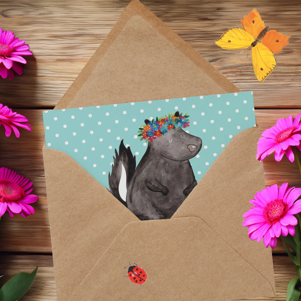 Deluxe Karte Stinktier Mädchen faltkarte, Klappkarte, anlasskarte, Glückwunschkarte, Grußkarte, doppelkarte, Stinktier, Skunk, Namaste, Wildtier, Yoga, Stinki, Raubtier, Stinker