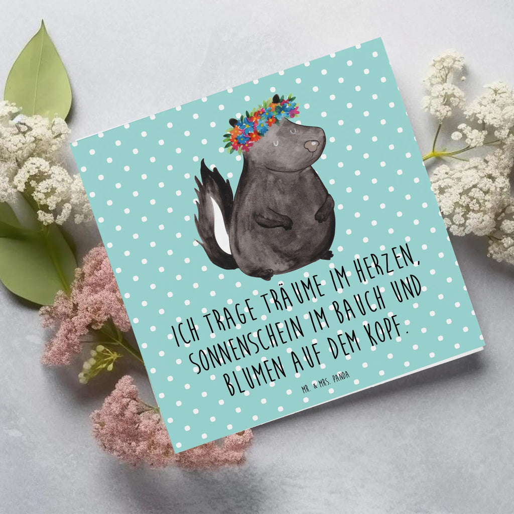 Deluxe Karte Stinktier Mädchen faltkarte, Klappkarte, anlasskarte, Glückwunschkarte, Grußkarte, doppelkarte, Stinktier, Skunk, Namaste, Wildtier, Yoga, Stinki, Raubtier, Stinker