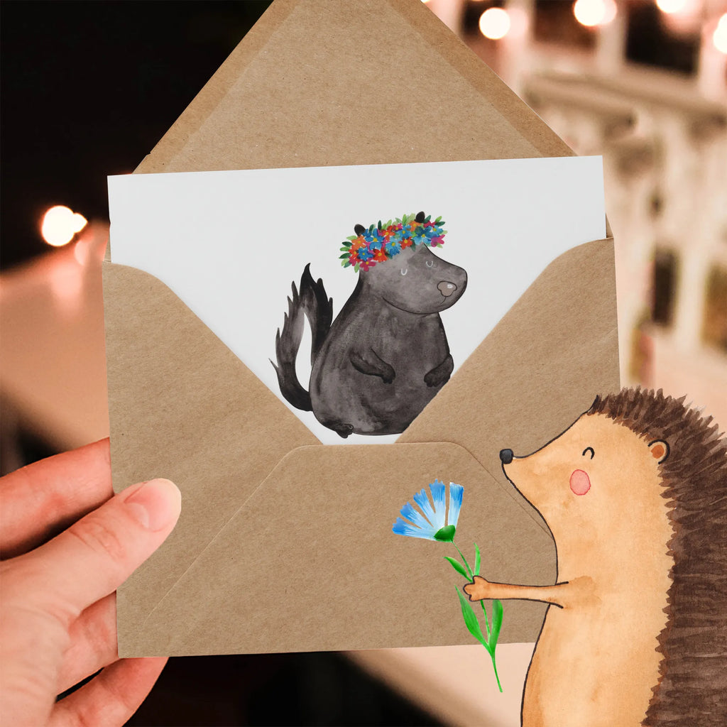 Deluxe Karte Stinktier Mädchen faltkarte, Klappkarte, anlasskarte, Glückwunschkarte, Grußkarte, doppelkarte, Stinktier, Skunk, Namaste, Wildtier, Yoga, Stinki, Raubtier, Stinker