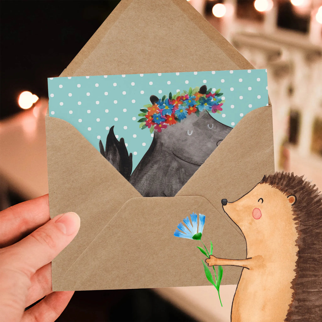 Deluxe Karte Stinktier Mädchen faltkarte, Klappkarte, anlasskarte, Glückwunschkarte, Grußkarte, doppelkarte, Stinktier, Skunk, Namaste, Wildtier, Yoga, Stinki, Raubtier, Stinker