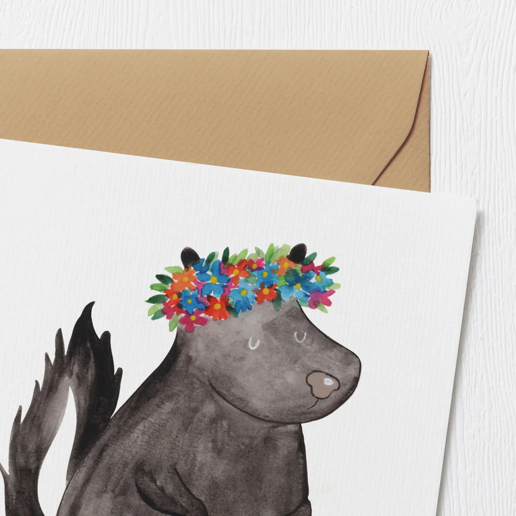 Deluxe Karte Stinktier Mädchen faltkarte, Klappkarte, anlasskarte, Glückwunschkarte, Grußkarte, doppelkarte, Stinktier, Skunk, Namaste, Wildtier, Yoga, Stinki, Raubtier, Stinker