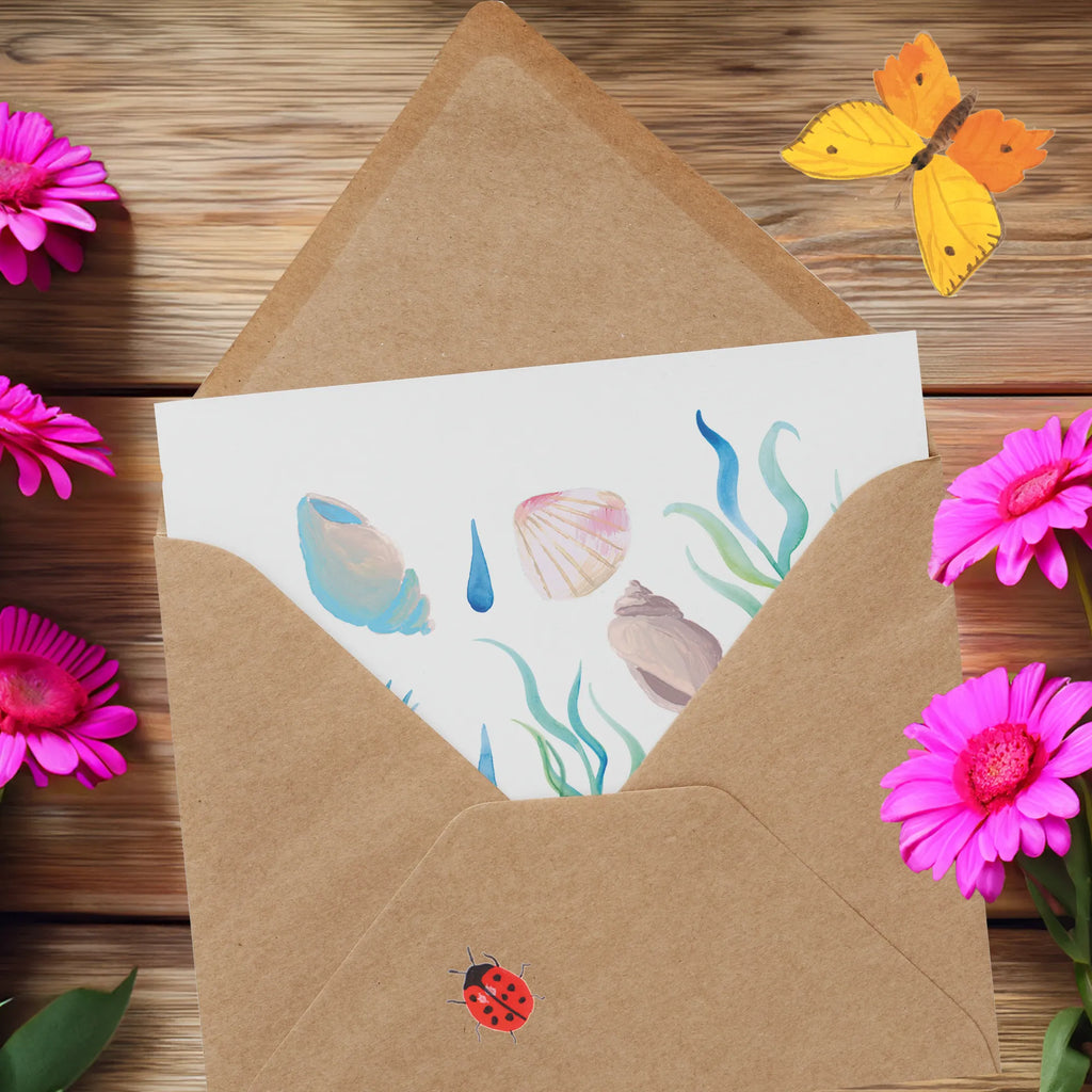 Deluxe Karte Meeresrauschen Design Glückwunschkarte, Klappkarte, faltkarte, doppelkarte, anlasskarte, Grußkarte, Muster, Beach, Muscheln, Korallen, Strand, Meer, Maritim, Strand Motive