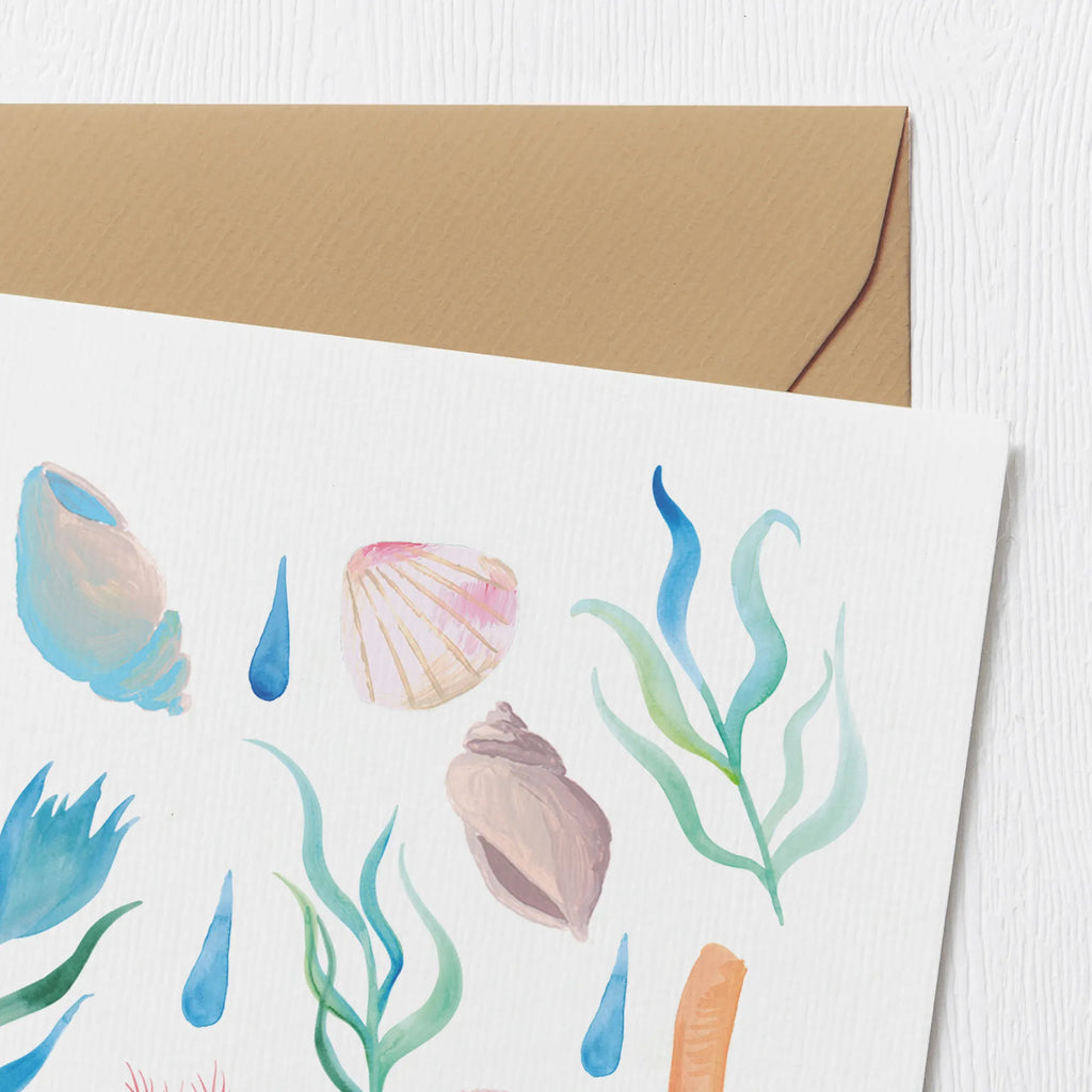 Deluxe Karte Meeresrauschen Design Glückwunschkarte, Klappkarte, faltkarte, doppelkarte, anlasskarte, Grußkarte, Muster, Beach, Muscheln, Korallen, Strand, Meer, Maritim, Strand Motive