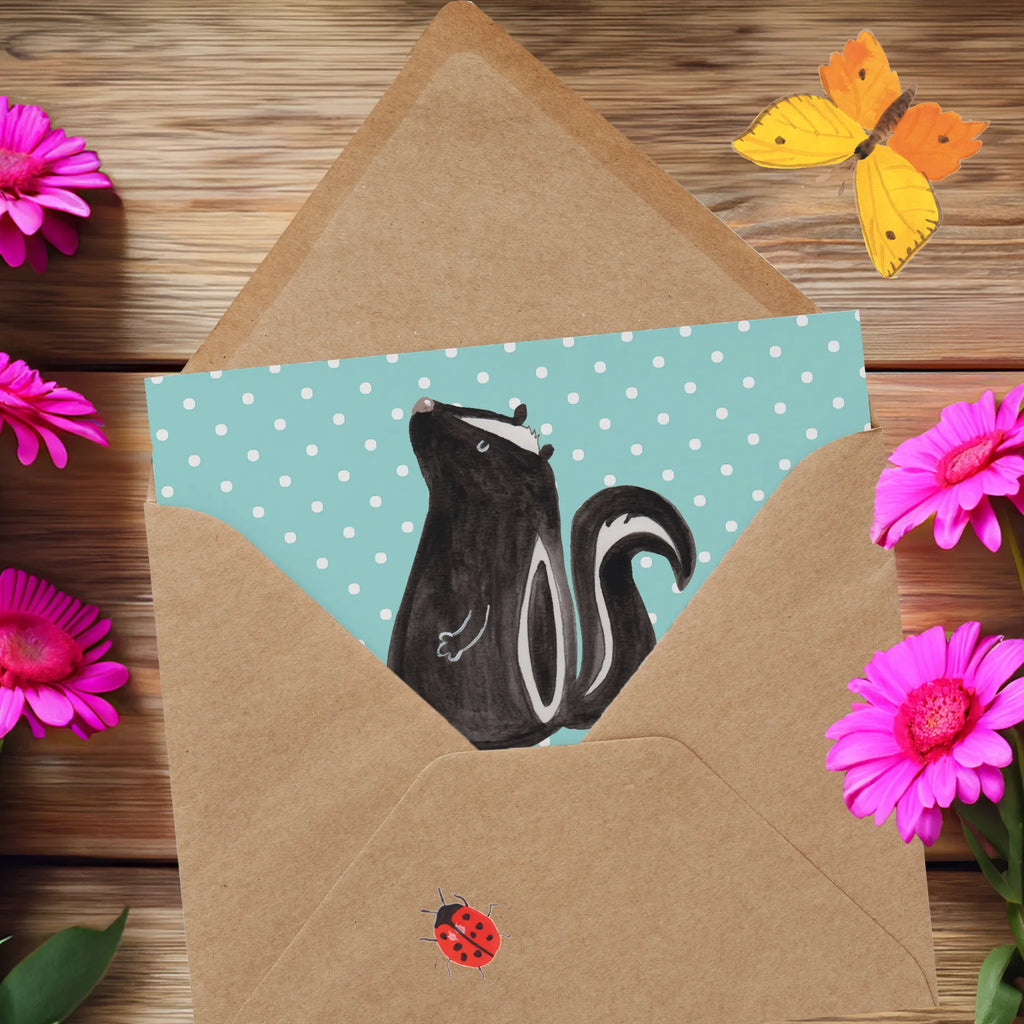 Deluxe Karte Stinktier Sitzen Grußkarte, doppelkarte, anlasskarte, Glückwunschkarte, faltkarte, Klappkarte, Stinktier, Skunk, Büro, Stinker, Wildtier, Recht, Stinki, Spruch, Raubtier, Besserwisser