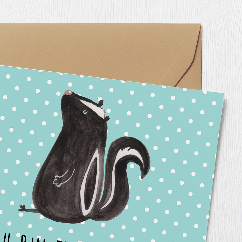 Deluxe Karte Stinktier Sitzen Grußkarte, doppelkarte, anlasskarte, Glückwunschkarte, faltkarte, Klappkarte, Stinktier, Skunk, Büro, Stinker, Wildtier, Recht, Stinki, Spruch, Raubtier, Besserwisser