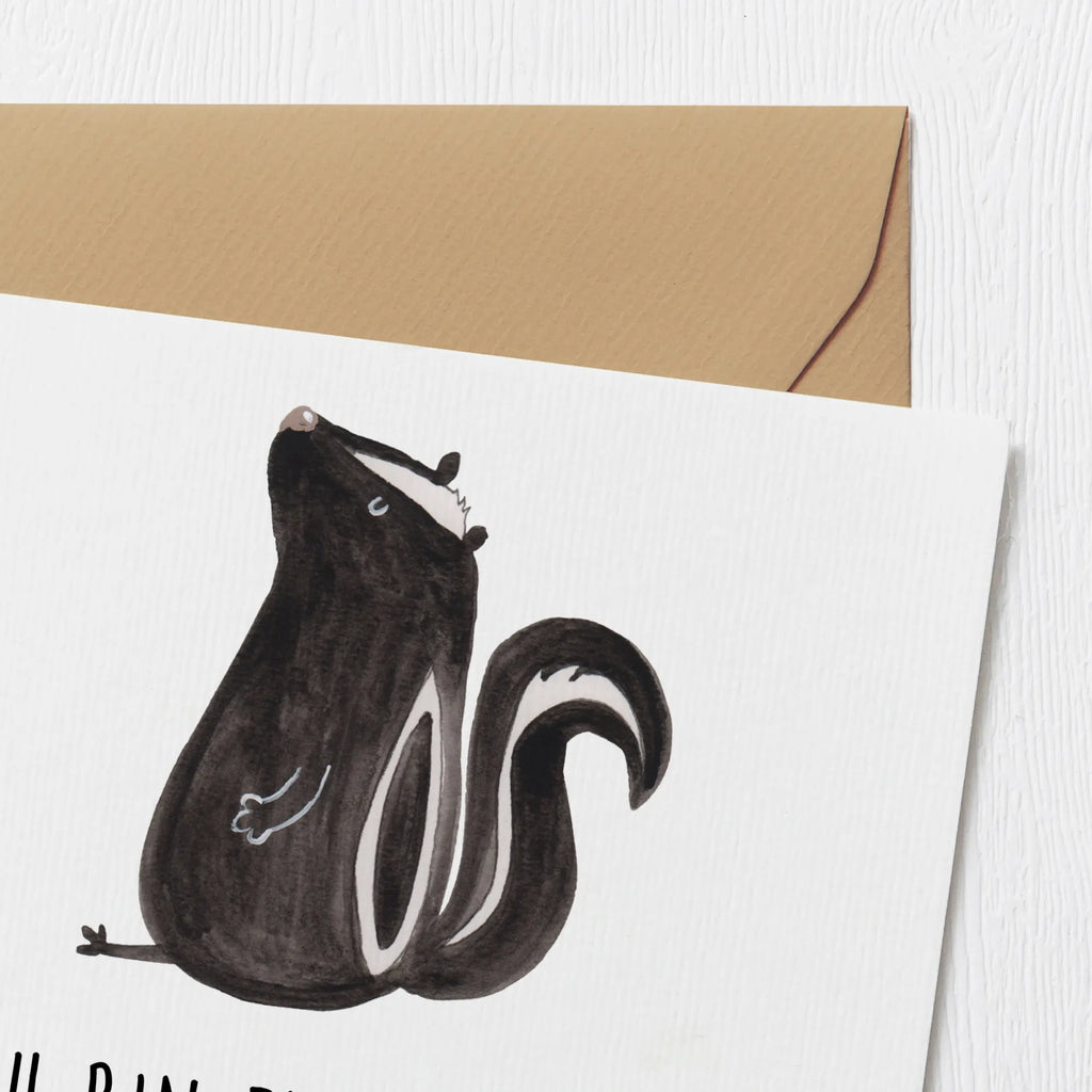 Deluxe Karte Stinktier Sitzen Grußkarte, doppelkarte, anlasskarte, Glückwunschkarte, faltkarte, Klappkarte, Stinktier, Skunk, Büro, Stinker, Wildtier, Recht, Stinki, Spruch, Raubtier, Besserwisser
