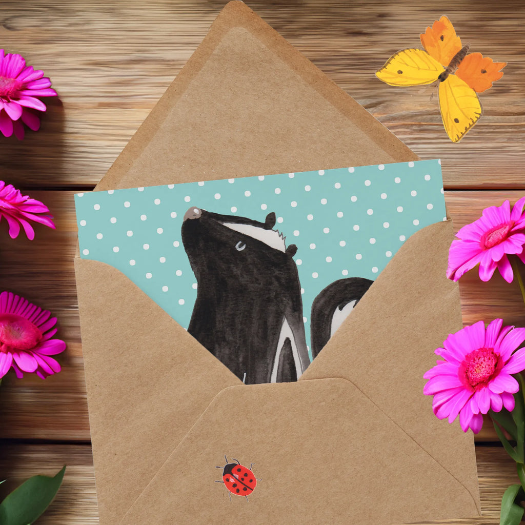 Deluxe Karte Stinktier Sitzen Grußkarte, doppelkarte, anlasskarte, Glückwunschkarte, faltkarte, Klappkarte, Stinktier, Skunk, Büro, Stinker, Wildtier, Recht, Stinki, Spruch, Raubtier, Besserwisser