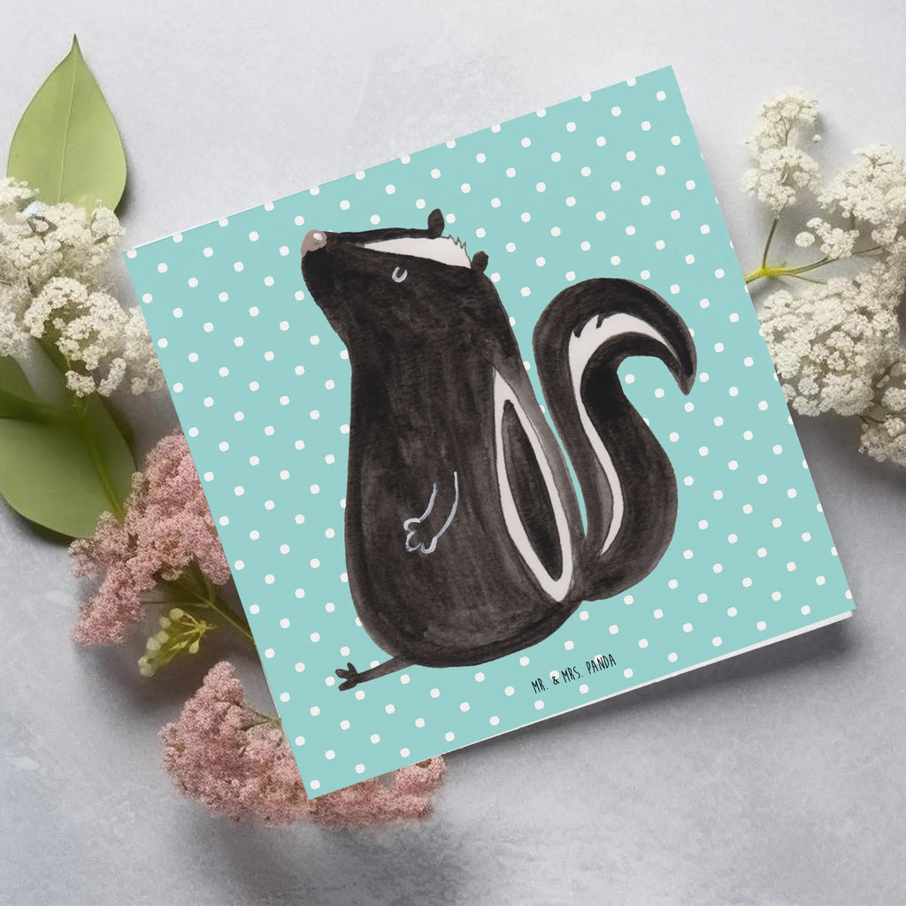 Deluxe Karte Stinktier Sitzen Grußkarte, doppelkarte, anlasskarte, Glückwunschkarte, faltkarte, Klappkarte, Stinktier, Skunk, Büro, Stinker, Wildtier, Recht, Stinki, Spruch, Raubtier, Besserwisser