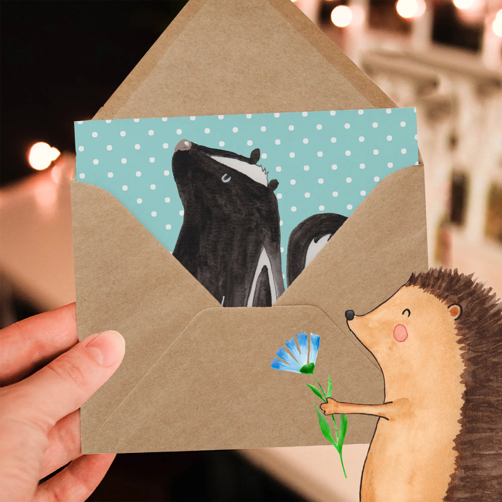 Deluxe Karte Stinktier Sitzen Grußkarte, doppelkarte, anlasskarte, Glückwunschkarte, faltkarte, Klappkarte, Stinktier, Skunk, Büro, Stinker, Wildtier, Recht, Stinki, Spruch, Raubtier, Besserwisser