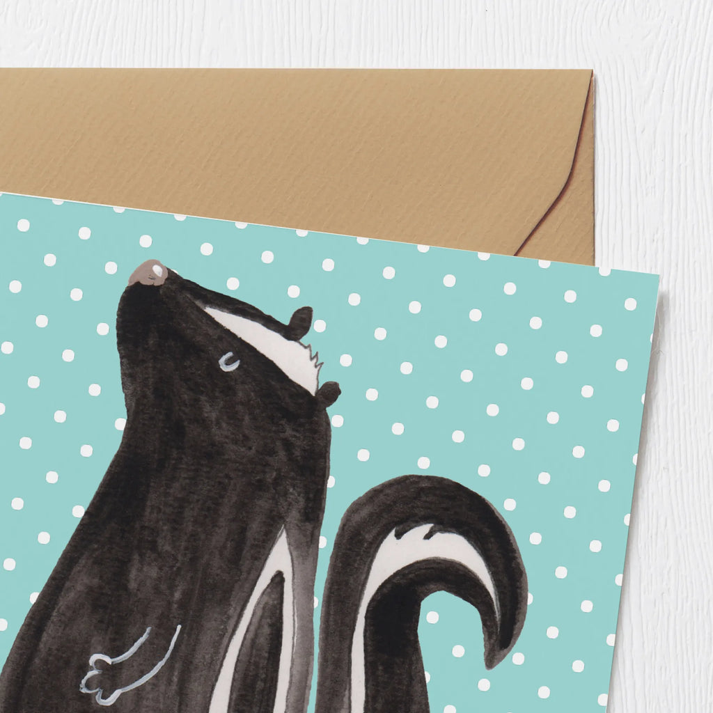 Deluxe Karte Stinktier Sitzen Grußkarte, doppelkarte, anlasskarte, Glückwunschkarte, faltkarte, Klappkarte, Stinktier, Skunk, Büro, Stinker, Wildtier, Recht, Stinki, Spruch, Raubtier, Besserwisser