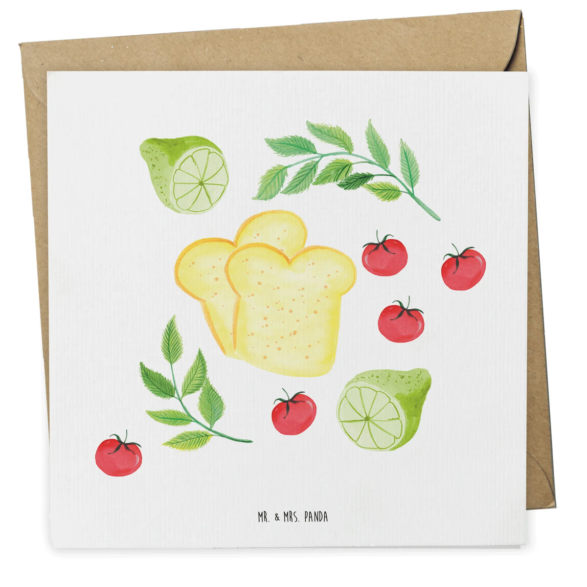 Deluxe Karte Küchenmagie Design Grußkarte, faltkarte, Klappkarte, anlasskarte, doppelkarte, Glückwunschkarte, Aquarell, Limette, Kräuter, Muster, Toastbrot, Tomaten, Küche, Küchenmuster, Kochen, Küchenliebe