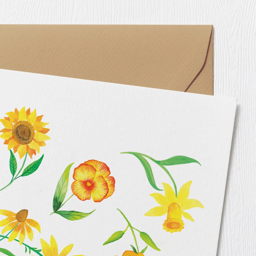 Deluxe Karte Sonnengruß Design Glückwunschkarte, Hochwertige Grußkarte, Grußkarte, Klappkarte, Karte, Hochzeitskarte, Einladungskarte, Geburtstagskarte, Hochwertige Klappkarte, Muster, Blumen, Sonnenblume, gelbe Blumen, Osterglocke
