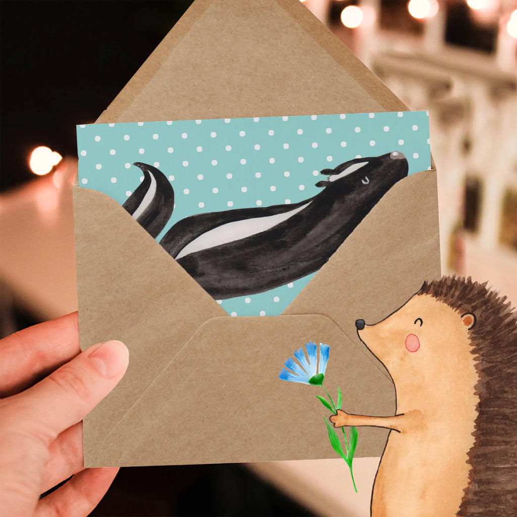 Deluxe Karte Stinktier Yoga anlasskarte, Grußkarte, doppelkarte, Glückwunschkarte, Klappkarte, faltkarte, Stinktier, Skunk, Yoga, Lebe, Stinker, Lache, Raubtier, Namaste, Stinki, Wildtier, Liebe