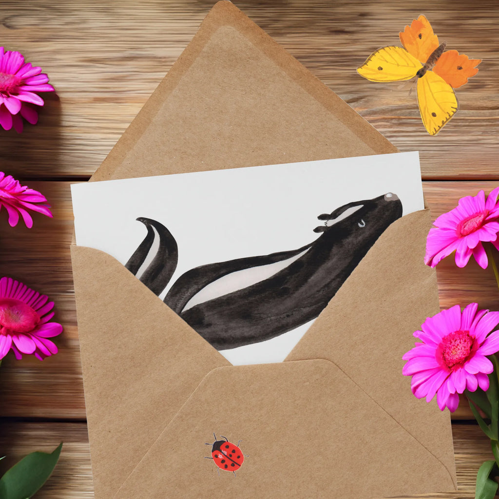 Deluxe Karte Stinktier Yoga anlasskarte, Grußkarte, doppelkarte, Glückwunschkarte, Klappkarte, faltkarte, Stinktier, Skunk, Yoga, Lebe, Stinker, Lache, Raubtier, Namaste, Stinki, Wildtier, Liebe