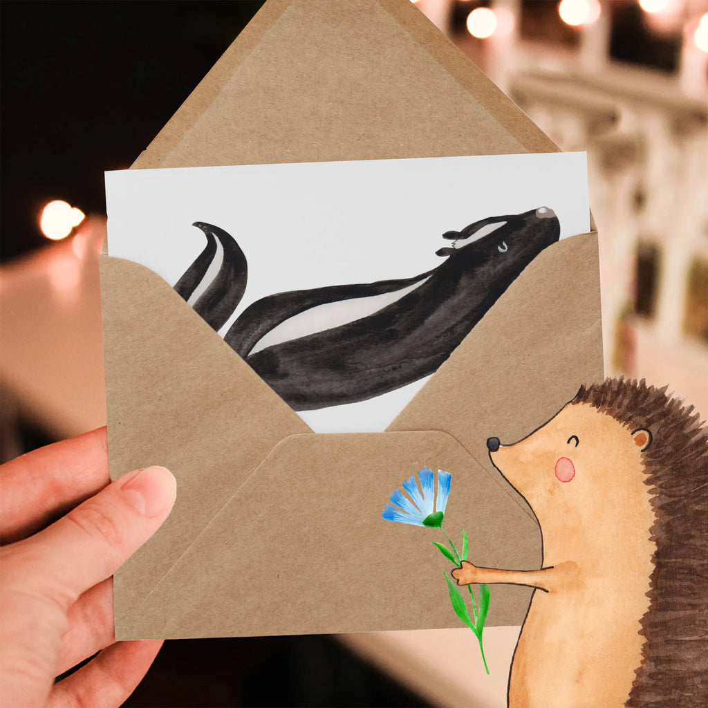 Deluxe Karte Stinktier Yoga anlasskarte, Grußkarte, doppelkarte, Glückwunschkarte, Klappkarte, faltkarte, Stinktier, Skunk, Yoga, Lebe, Stinker, Lache, Raubtier, Namaste, Stinki, Wildtier, Liebe