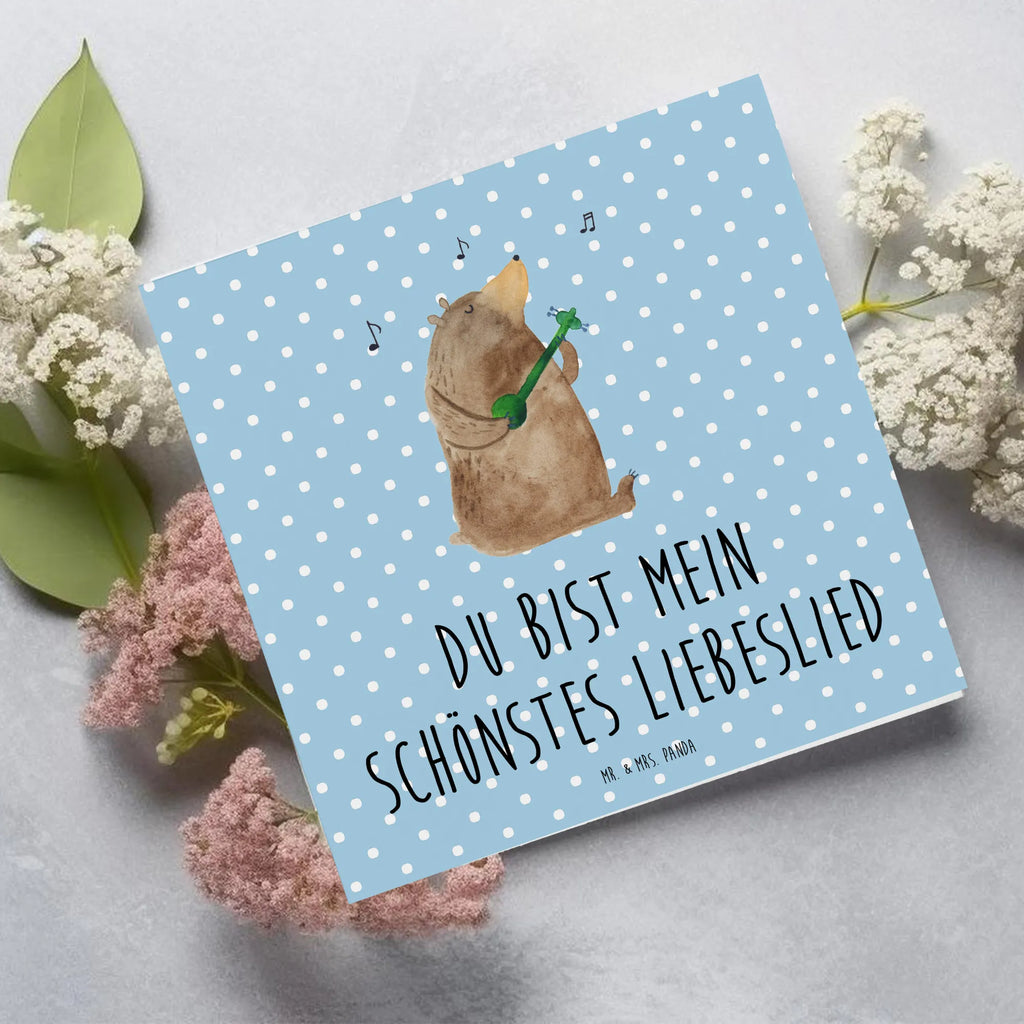 Deluxe Karte Bär Lied anlasskarte, Glückwunschkarte, doppelkarte, Grußkarte, Klappkarte, faltkarte, Teddybär, Teddy, Bär, Valentinstag, Bear, Bärchen, Partner, Geschenk, Song, Liebeslied, Lied, Herz, Frau, Valentine, Freundin, Spruch, Liebe