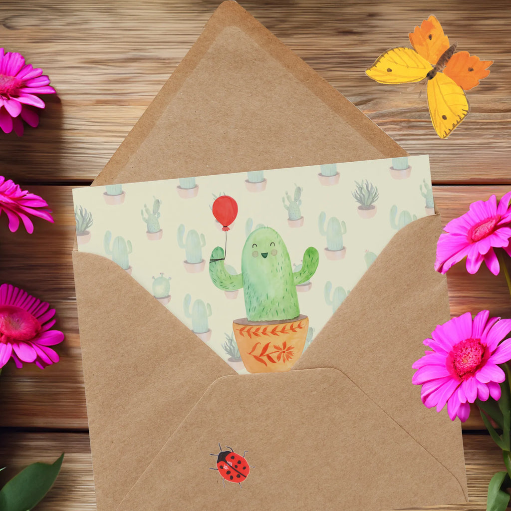 Deluxe Karte Kaktus Luftballon Klappkarte, Grußkarte, doppelkarte, Glückwunschkarte, faltkarte, anlasskarte, Kakteen, Kaktus, Freund, Prüfung, Freundin, Luftballon, Büroalltag, Neustart, Freude, Büro, Ausbildung, Stress