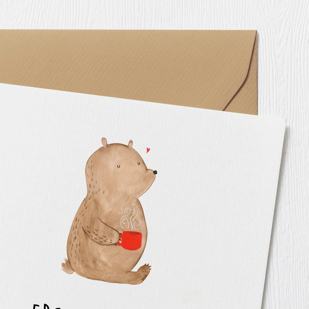 Deluxe Karte Bär Kaffee faltkarte, doppelkarte, Grußkarte, Glückwunschkarte, Klappkarte, Teddy, Bär, Teddybär, Morgenroutine, Welt Erobern, Coffee, Kaffee, Motivation, Guten Morgen, Welt Retten, Bären