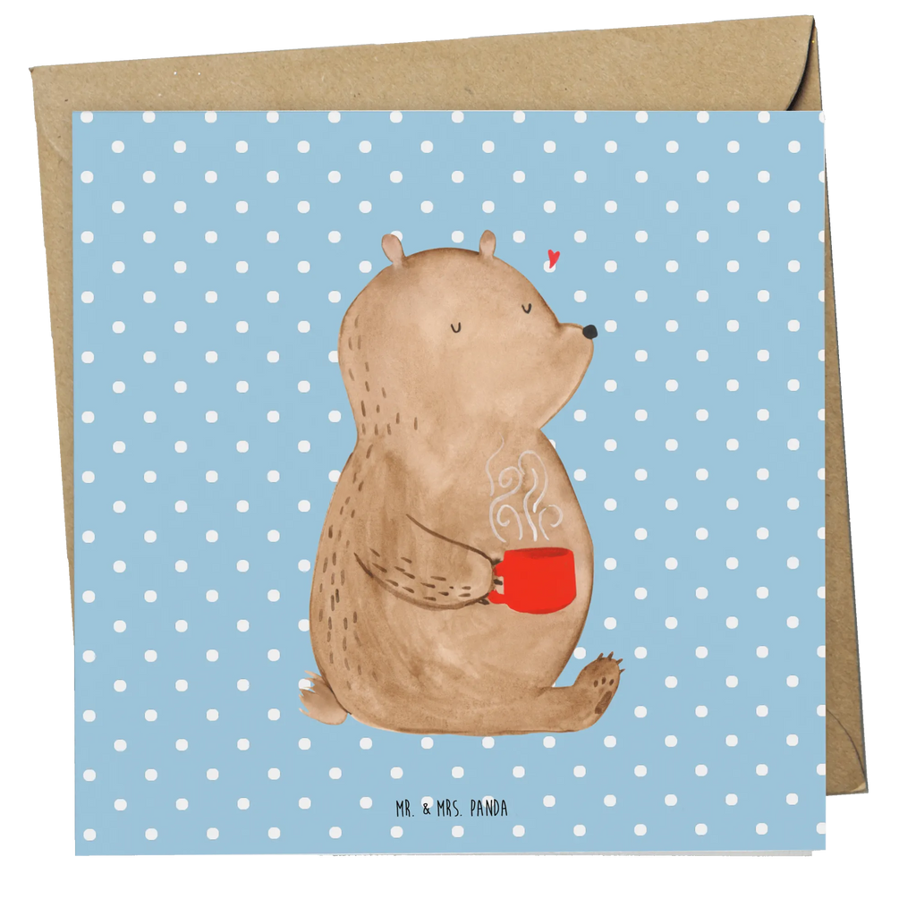 Deluxe Karte Bär Kaffee faltkarte, doppelkarte, Grußkarte, Glückwunschkarte, Klappkarte, Teddy, Bär, Teddybär, Morgenroutine, Welt Erobern, Coffee, Kaffee, Motivation, Guten Morgen, Welt Retten, Bären