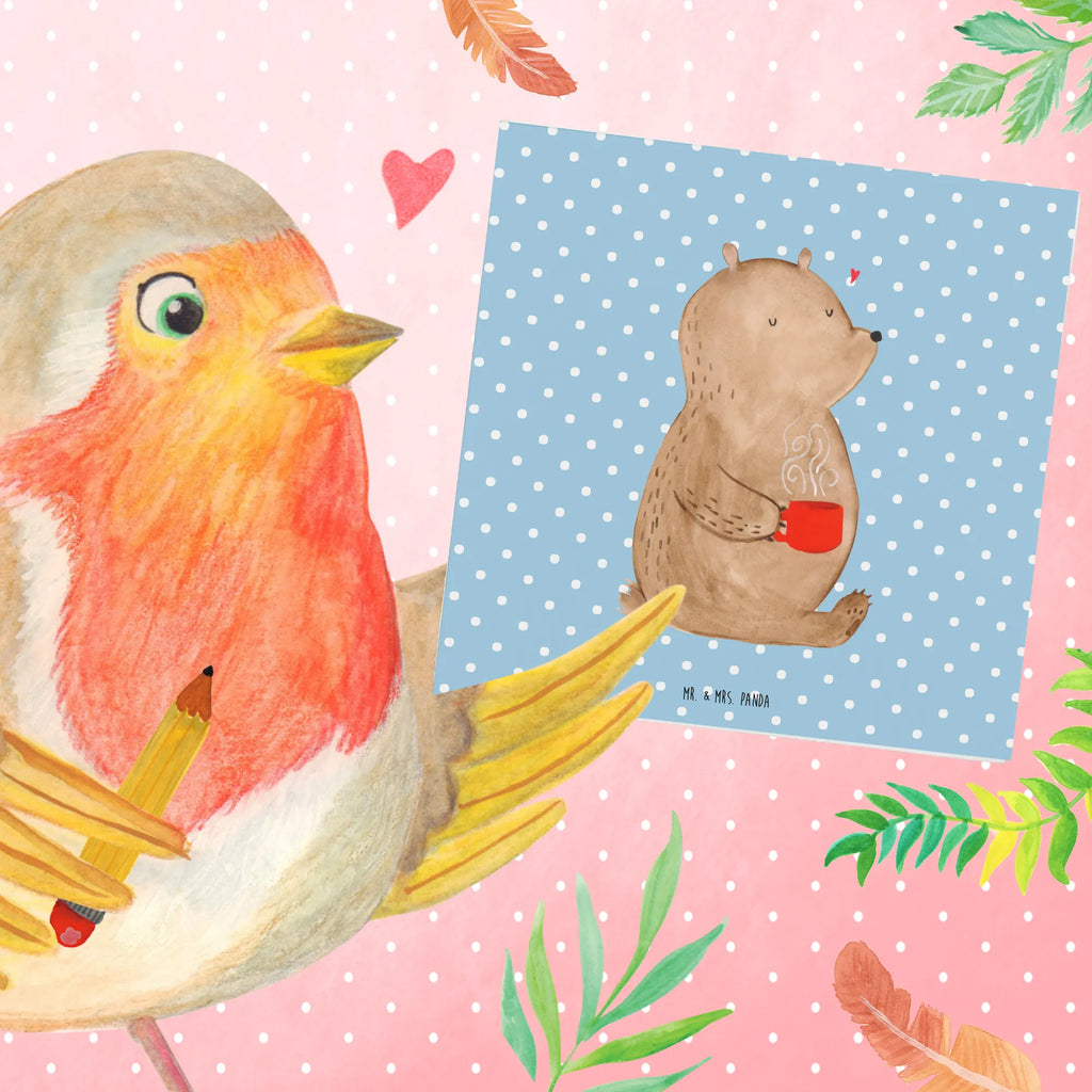 Deluxe Karte Bär Kaffee faltkarte, doppelkarte, Grußkarte, Glückwunschkarte, Klappkarte, Teddy, Bär, Teddybär, Morgenroutine, Welt Erobern, Coffee, Kaffee, Motivation, Guten Morgen, Welt Retten, Bären