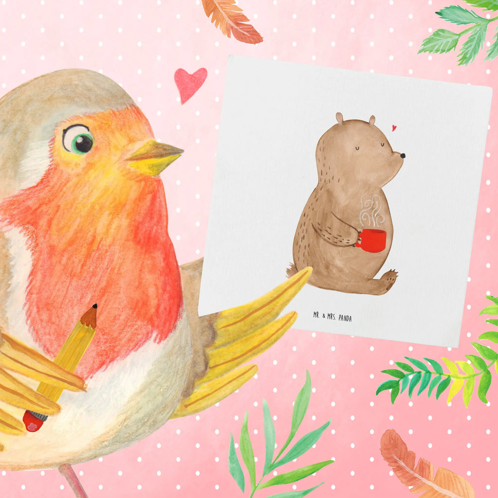 Deluxe Karte Bär Kaffee faltkarte, doppelkarte, Grußkarte, Glückwunschkarte, Klappkarte, Teddy, Bär, Teddybär, Morgenroutine, Welt Erobern, Coffee, Kaffee, Motivation, Guten Morgen, Welt Retten, Bären