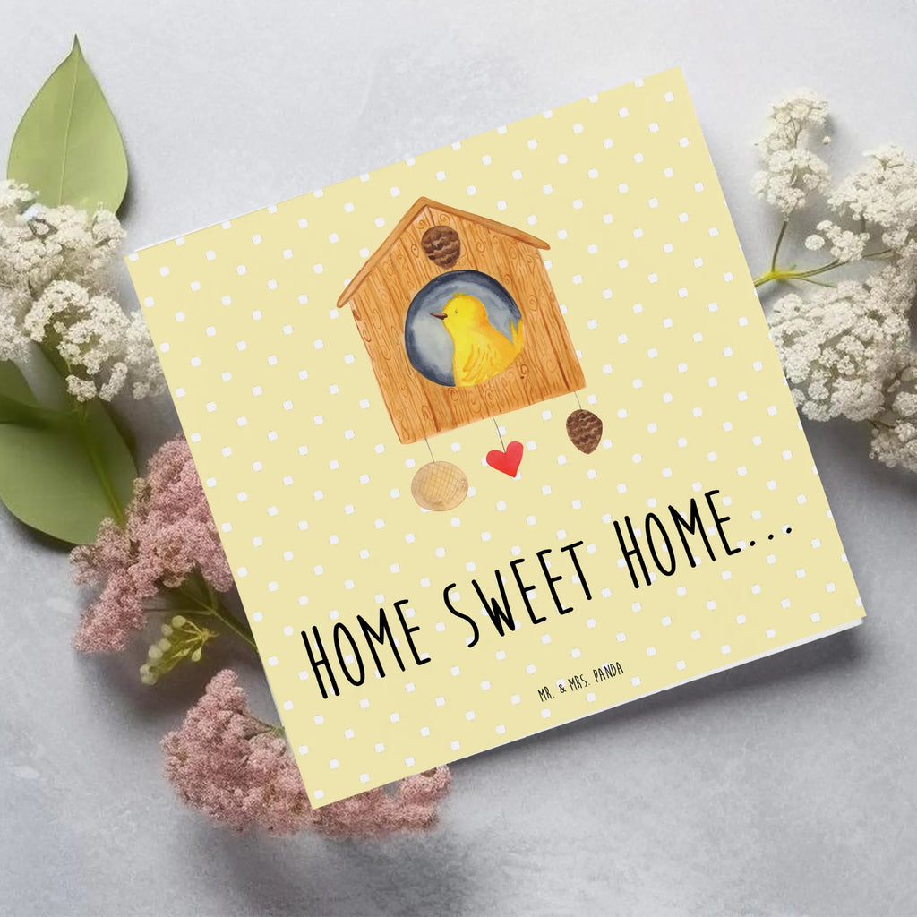 Deluxe Karte Vogelhaus Home Hochwertige Klappkarte, Klappkarte, Glückwunschkarte, Hochwertige Grußkarte, Karte, Einladungskarte, Geburtstagskarte, Hochzeitskarte, Grußkarte, Tiermotive, Gute Laune, lustige Sprüche, Tiere, Haus, Einzug, Hausbau, Einzugsgeschenk, Home sweet Home, Geschenk, Vogelhaus, Umzug, Vogel