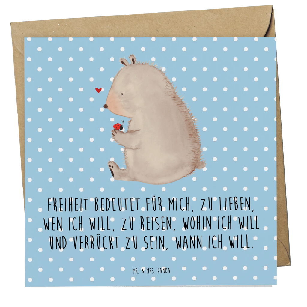 Deluxe Karte Bär Marienkäfer Glückwunschkarte, Hochwertige Klappkarte, Karte, Hochzeitskarte, Geburtstagskarte, Grußkarte, Einladungskarte, Hochwertige Grußkarte, Klappkarte, Bär, Teddy, Teddybär, Liebe, Freiheit, Das Leben ist schön, Marienkäfer, Motivation