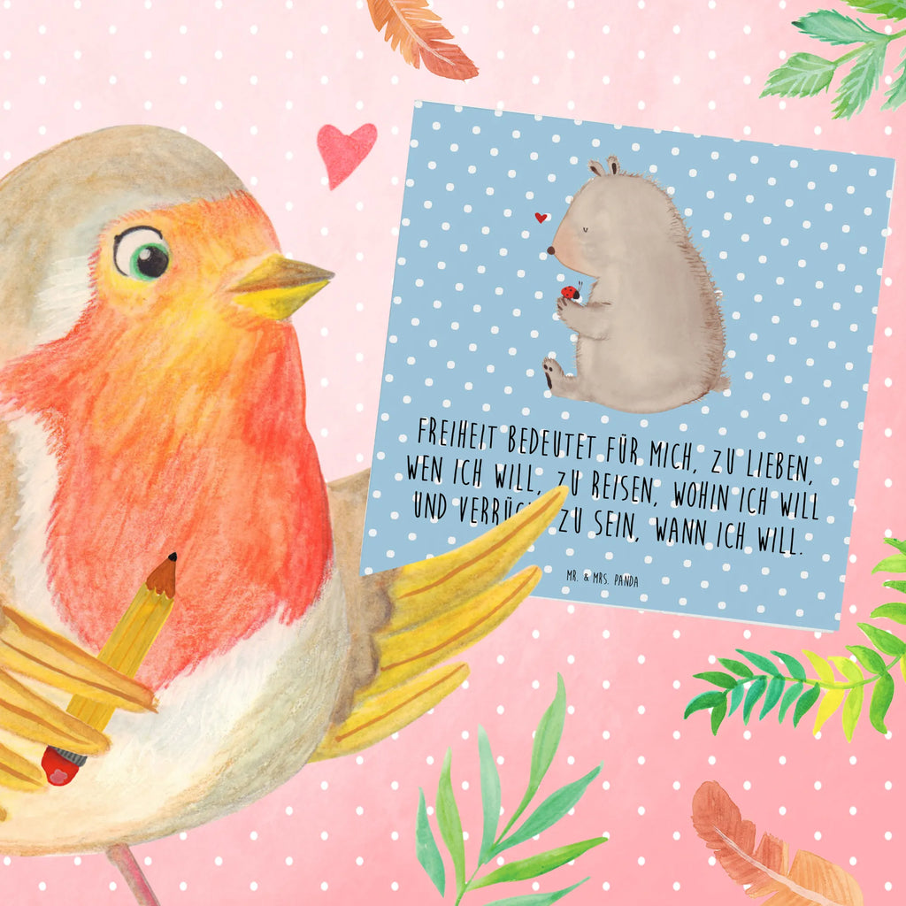 Deluxe Karte Bär Marienkäfer Glückwunschkarte, Hochwertige Klappkarte, Karte, Hochzeitskarte, Geburtstagskarte, Grußkarte, Einladungskarte, Hochwertige Grußkarte, Klappkarte, Bär, Teddy, Teddybär, Liebe, Freiheit, Das Leben ist schön, Marienkäfer, Motivation