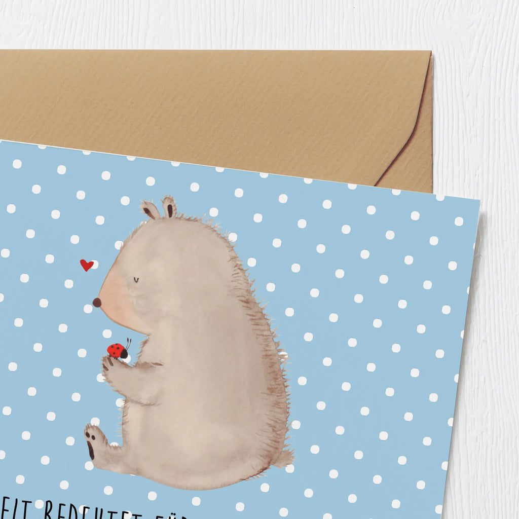 Deluxe Karte Bär Marienkäfer Glückwunschkarte, Hochwertige Klappkarte, Karte, Hochzeitskarte, Geburtstagskarte, Grußkarte, Einladungskarte, Hochwertige Grußkarte, Klappkarte, Bär, Teddy, Teddybär, Liebe, Freiheit, Das Leben ist schön, Marienkäfer, Motivation