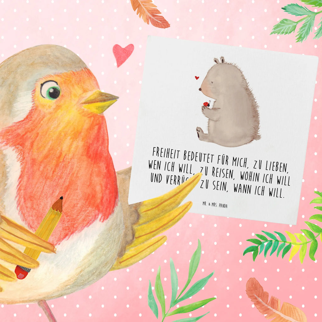 Deluxe Karte Bär Marienkäfer Glückwunschkarte, Hochwertige Klappkarte, Karte, Hochzeitskarte, Geburtstagskarte, Grußkarte, Einladungskarte, Hochwertige Grußkarte, Klappkarte, Bär, Teddy, Teddybär, Liebe, Freiheit, Das Leben ist schön, Marienkäfer, Motivation