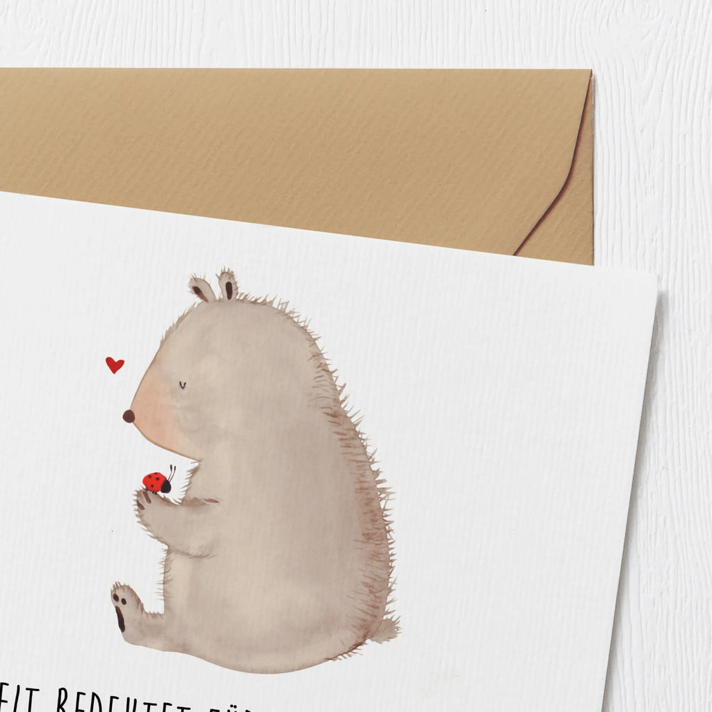 Deluxe Karte Bär Marienkäfer Glückwunschkarte, Hochwertige Klappkarte, Karte, Hochzeitskarte, Geburtstagskarte, Grußkarte, Einladungskarte, Hochwertige Grußkarte, Klappkarte, Bär, Teddy, Teddybär, Liebe, Freiheit, Das Leben ist schön, Marienkäfer, Motivation