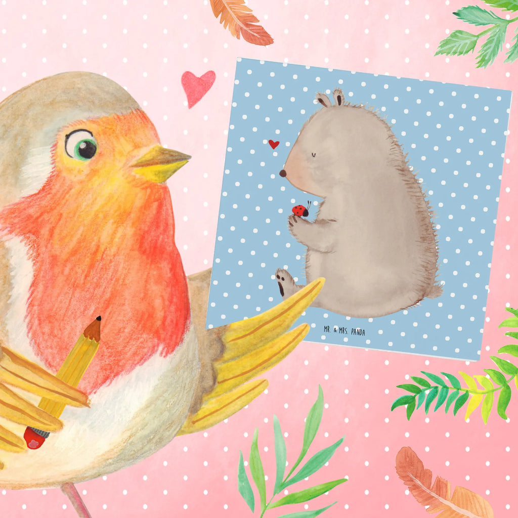 Deluxe Karte Bär Marienkäfer Glückwunschkarte, Hochwertige Klappkarte, Karte, Hochzeitskarte, Geburtstagskarte, Grußkarte, Einladungskarte, Hochwertige Grußkarte, Klappkarte, Bär, Teddy, Teddybär, Liebe, Freiheit, Das Leben ist schön, Marienkäfer, Motivation