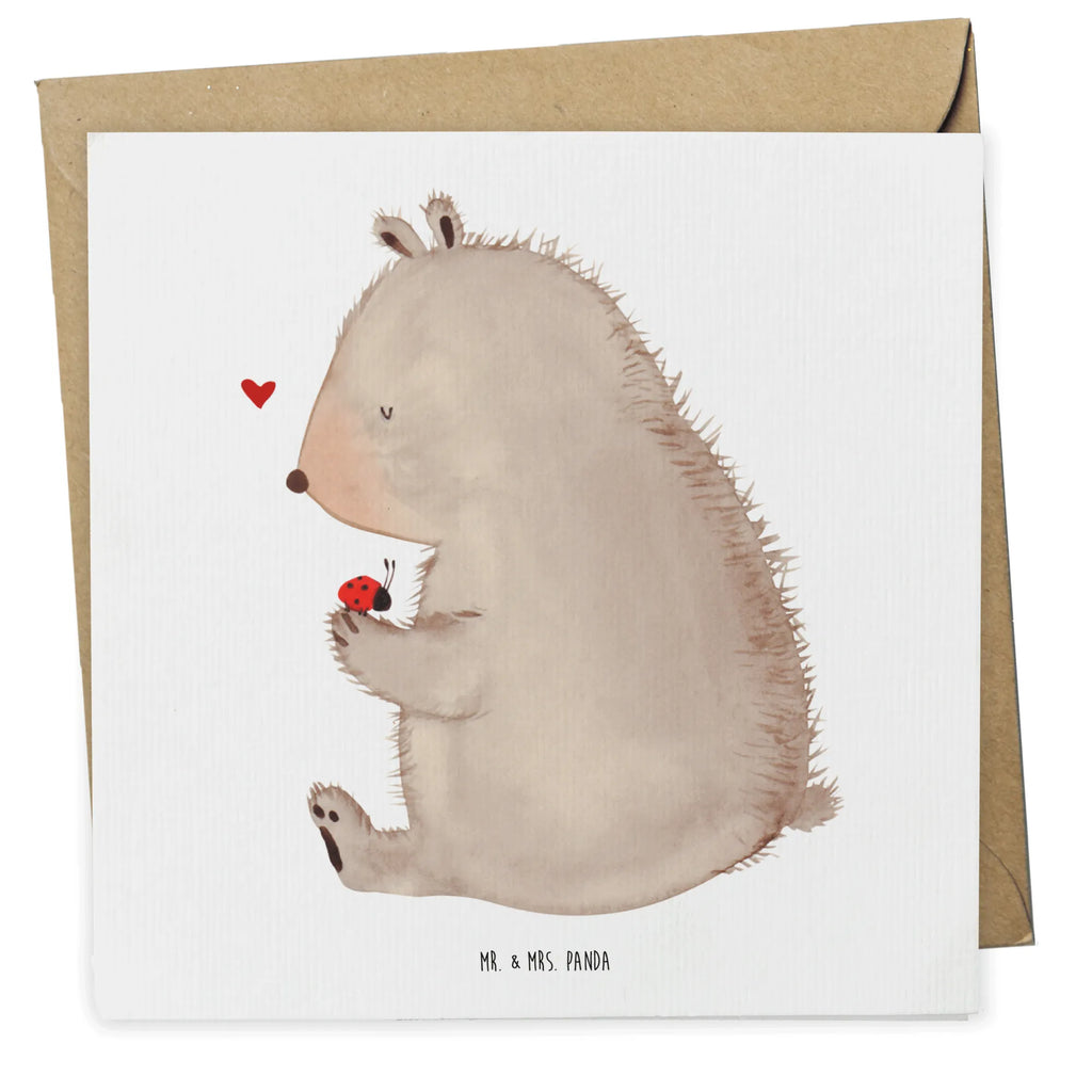 Deluxe Karte Bär Marienkäfer Glückwunschkarte, Hochwertige Klappkarte, Karte, Hochzeitskarte, Geburtstagskarte, Grußkarte, Einladungskarte, Hochwertige Grußkarte, Klappkarte, Bär, Teddy, Teddybär, Liebe, Freiheit, Das Leben ist schön, Marienkäfer, Motivation