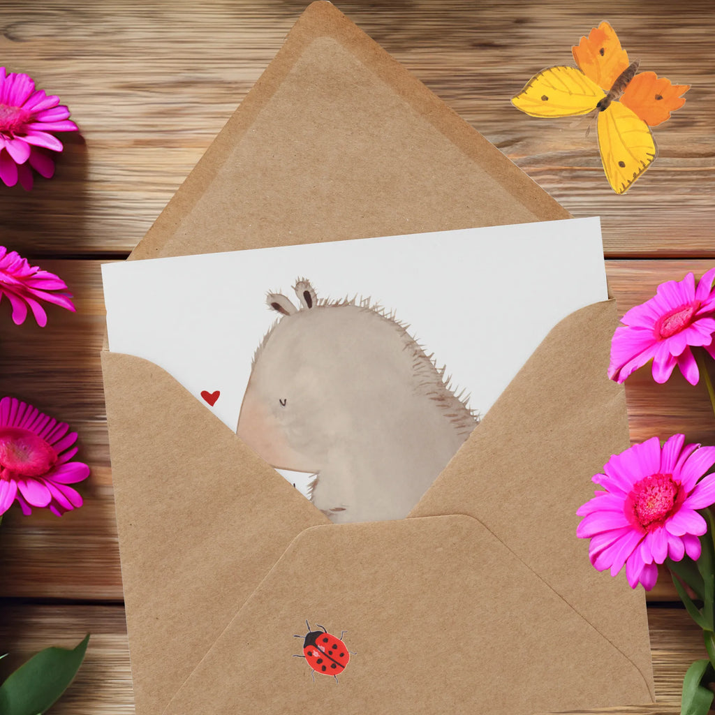 Deluxe Karte Bär Marienkäfer Glückwunschkarte, Hochwertige Klappkarte, Karte, Hochzeitskarte, Geburtstagskarte, Grußkarte, Einladungskarte, Hochwertige Grußkarte, Klappkarte, Bär, Teddy, Teddybär, Liebe, Freiheit, Das Leben ist schön, Marienkäfer, Motivation