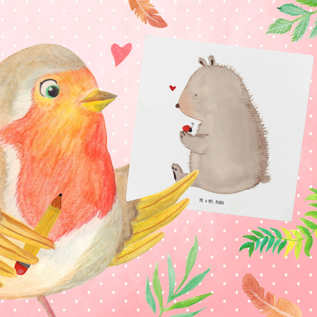 Deluxe Karte Bär Marienkäfer Glückwunschkarte, Hochwertige Klappkarte, Karte, Hochzeitskarte, Geburtstagskarte, Grußkarte, Einladungskarte, Hochwertige Grußkarte, Klappkarte, Bär, Teddy, Teddybär, Liebe, Freiheit, Das Leben ist schön, Marienkäfer, Motivation