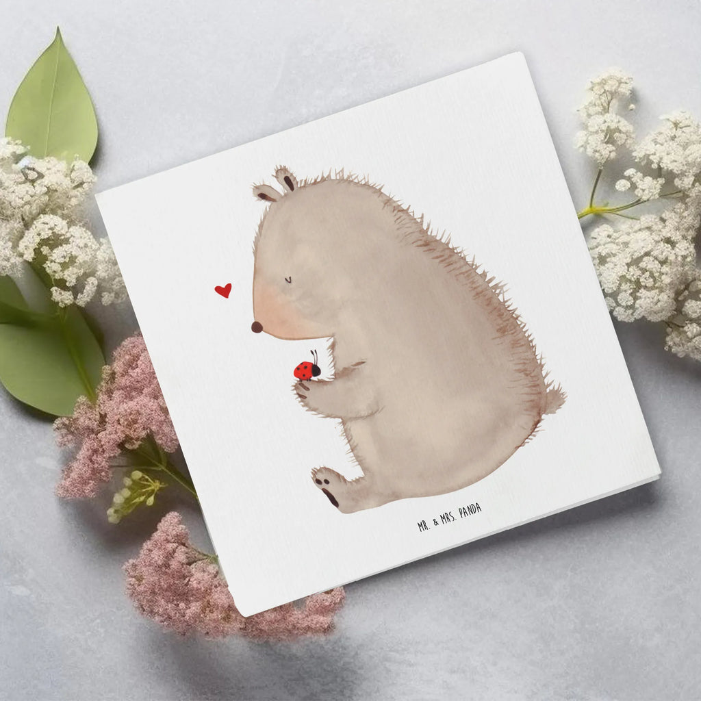 Deluxe Karte Bär Marienkäfer Glückwunschkarte, Hochwertige Klappkarte, Karte, Hochzeitskarte, Geburtstagskarte, Grußkarte, Einladungskarte, Hochwertige Grußkarte, Klappkarte, Bär, Teddy, Teddybär, Liebe, Freiheit, Das Leben ist schön, Marienkäfer, Motivation
