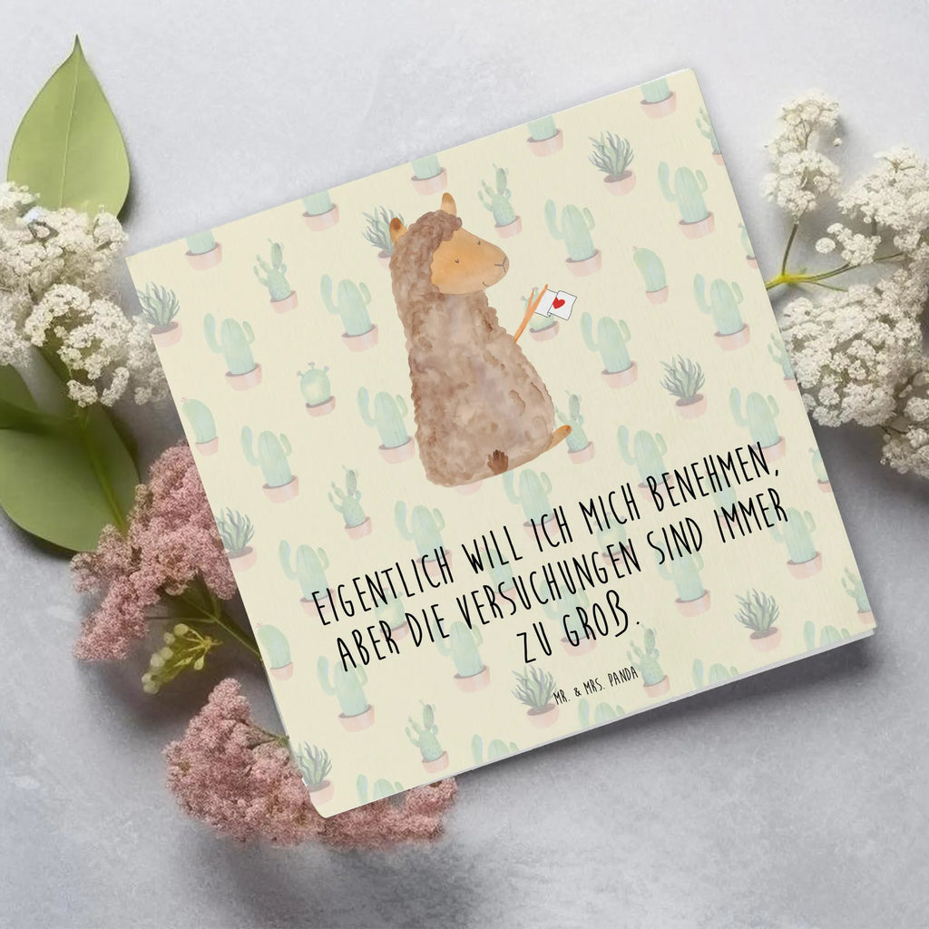 Deluxe Karte Alpaka Fahne Glückwunschkarte, anlasskarte, faltkarte, Grußkarte, Klappkarte, doppelkarte, Alpaka, Lama, Lamas, Alpakas, Liebe