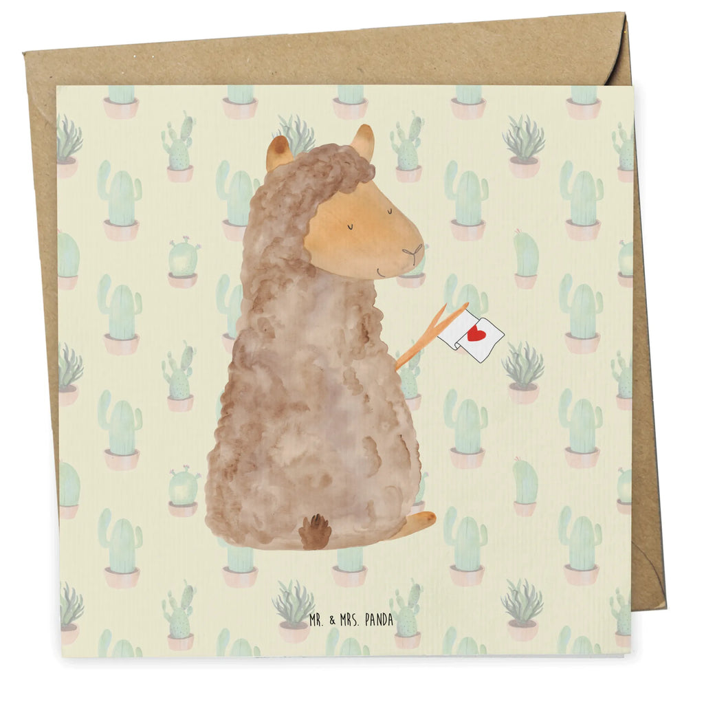 Deluxe Karte Alpaka Fahne Glückwunschkarte, anlasskarte, faltkarte, Grußkarte, Klappkarte, doppelkarte, Alpaka, Lama, Lamas, Alpakas, Liebe