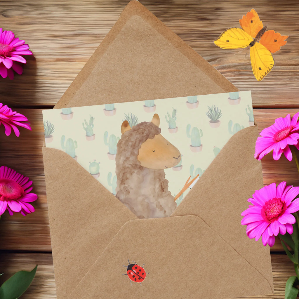 Deluxe Karte Alpaka Fahne Glückwunschkarte, anlasskarte, faltkarte, Grußkarte, Klappkarte, doppelkarte, Alpaka, Lama, Lamas, Alpakas, Liebe