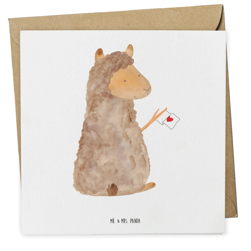 Deluxe Karte Alpaka Fahne Glückwunschkarte, anlasskarte, faltkarte, Grußkarte, Klappkarte, doppelkarte, Alpaka, Lama, Lamas, Alpakas, Liebe