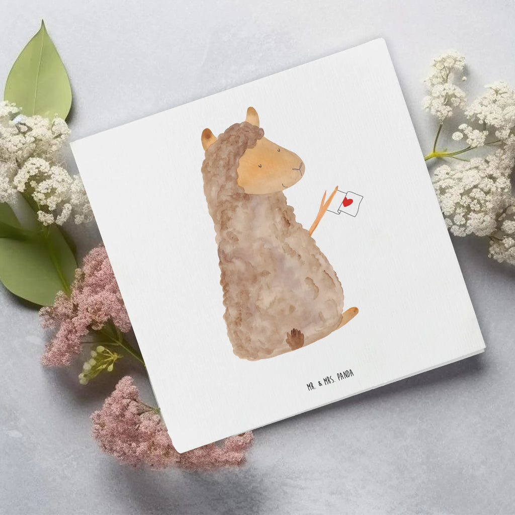 Deluxe Karte Alpaka Fahne Glückwunschkarte, anlasskarte, faltkarte, Grußkarte, Klappkarte, doppelkarte, Alpaka, Lama, Lamas, Alpakas, Liebe