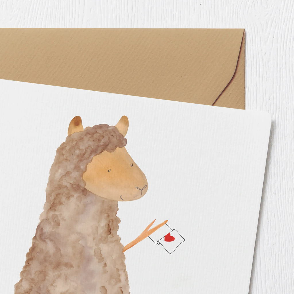 Deluxe Karte Alpaka Fahne Glückwunschkarte, anlasskarte, faltkarte, Grußkarte, Klappkarte, doppelkarte, Alpaka, Lama, Lamas, Alpakas, Liebe